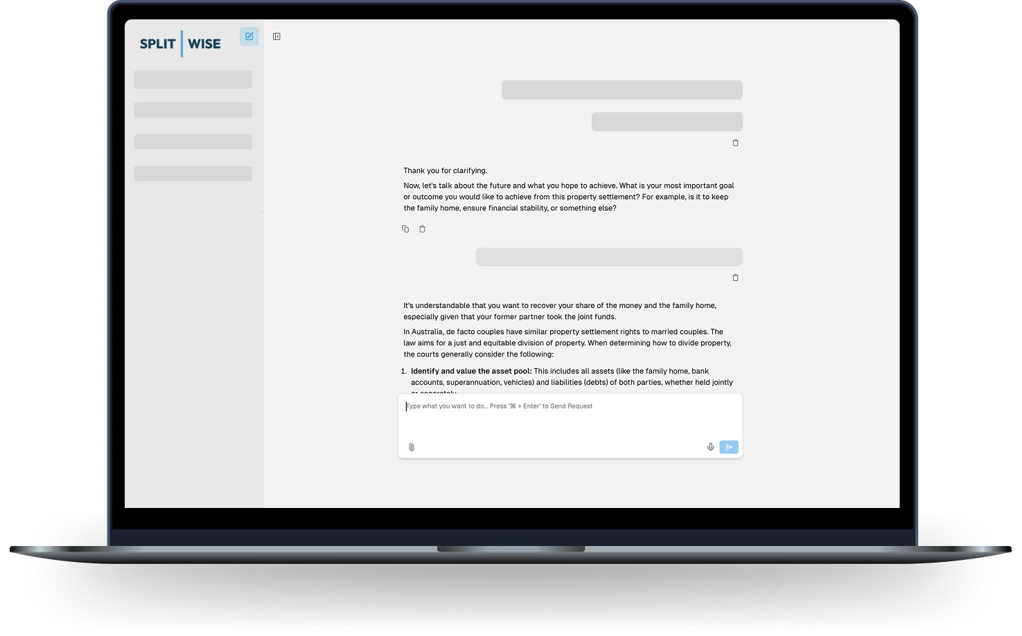 AI-powered family law assistance platform interface